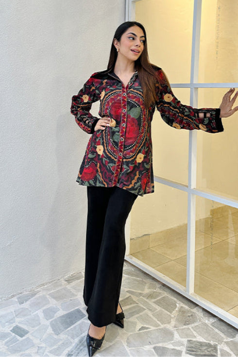 Alia Black Velvet Jacket With Trousers Set